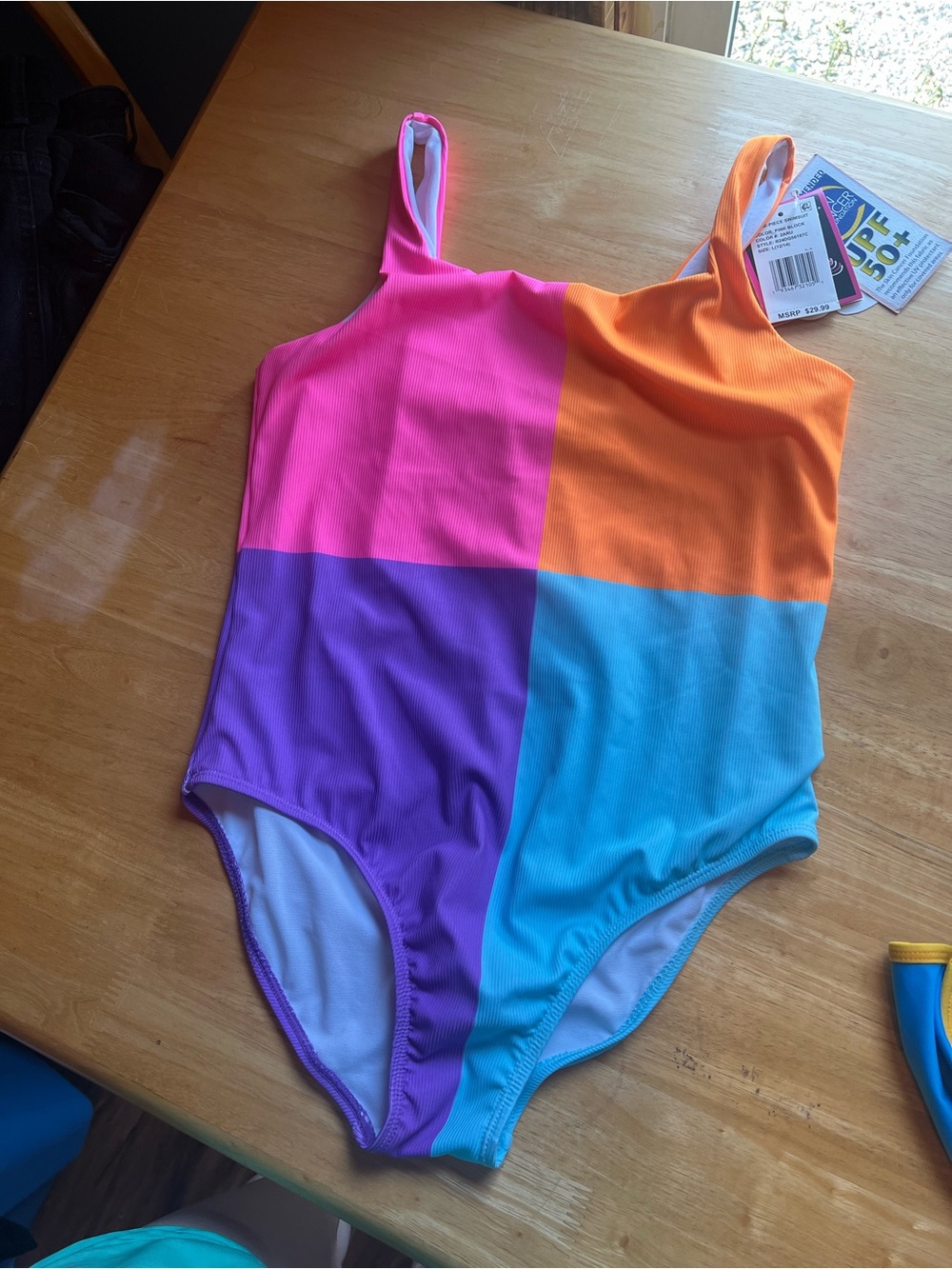 Andy & Evan Girls Colorblock One-Piece Swimsuit - Pink, Orange, Purple, Blue
